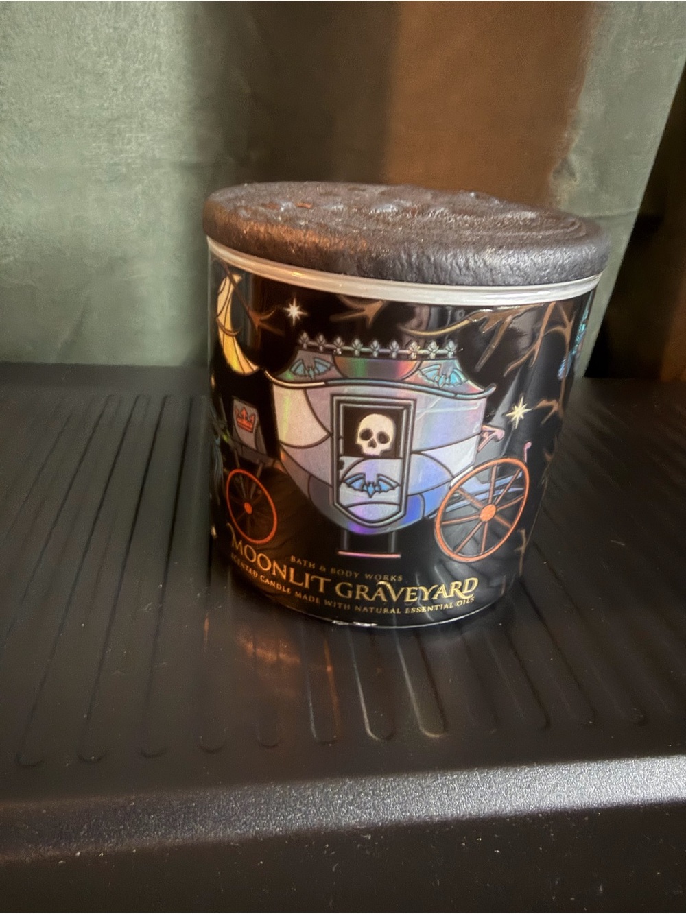 RARE!! Bath & Body Works Black and Holographic Moonlit Graveyard Candle HTF!!